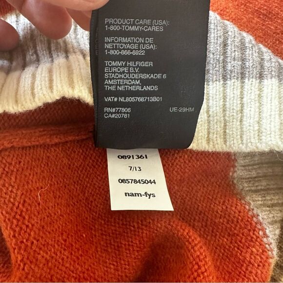 Y2K Tommy Hilfiger Beige Navy Orange Wool Sweater - Men XL - Winter Grandpa - Picture 4 of 7